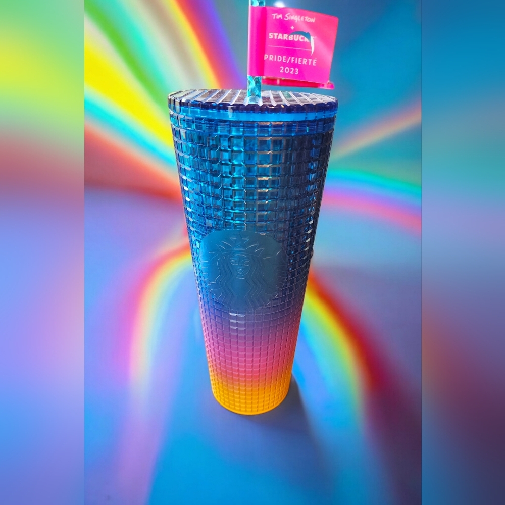 Starbucks Pride 2023 Tim Singleton Tumbler Rainbow Grid Studded Cold Cup 24OZ